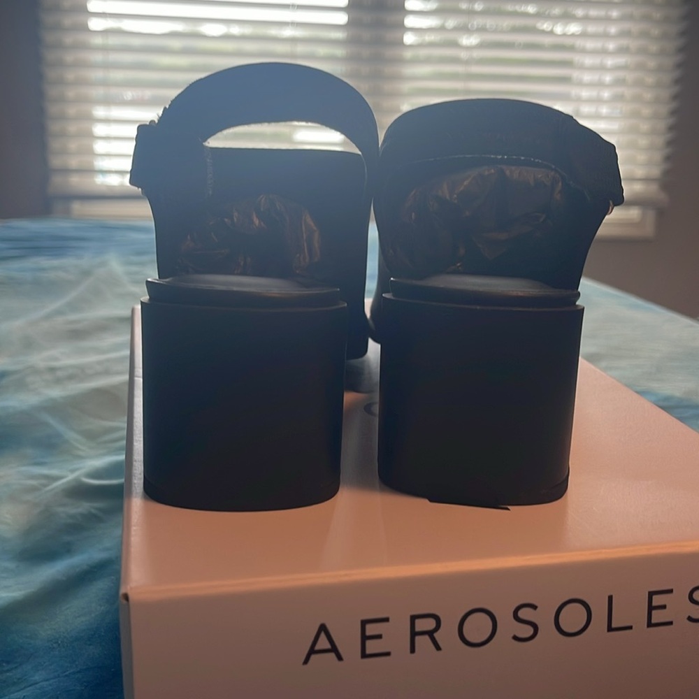AEROSOLES Black Slingback Wedge Heel Sandals with Cushioned Footbed - Picture 4 of 8